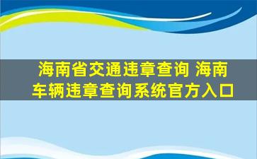 海南省交通违章查询 海南车辆违章查询系统官方入口